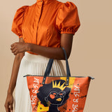 "Aina" Orange Sorbet Leather Tote Bag